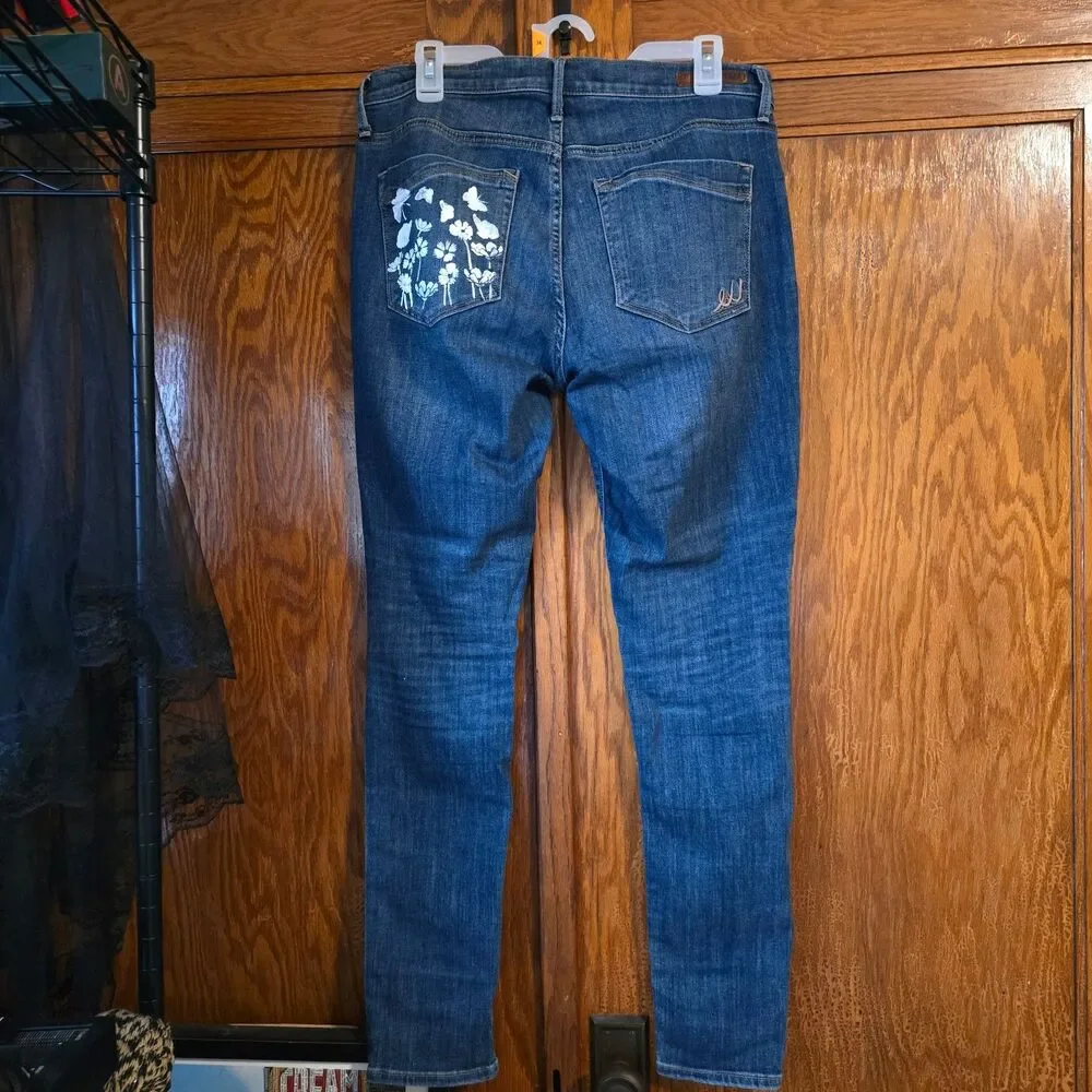 HANDCRAFTED Upcycled Denim Jeans HANDPAINTED Floral Boho Casual Bottoms Size 10
